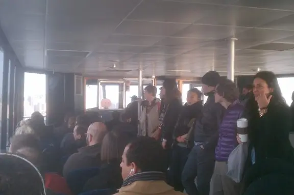 Commuters on the ferry earlier this morning